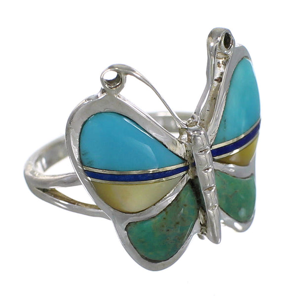 Silver And Multicolor Inlay Southwestern Butterfly Ring Size 4-3/4 WX75229